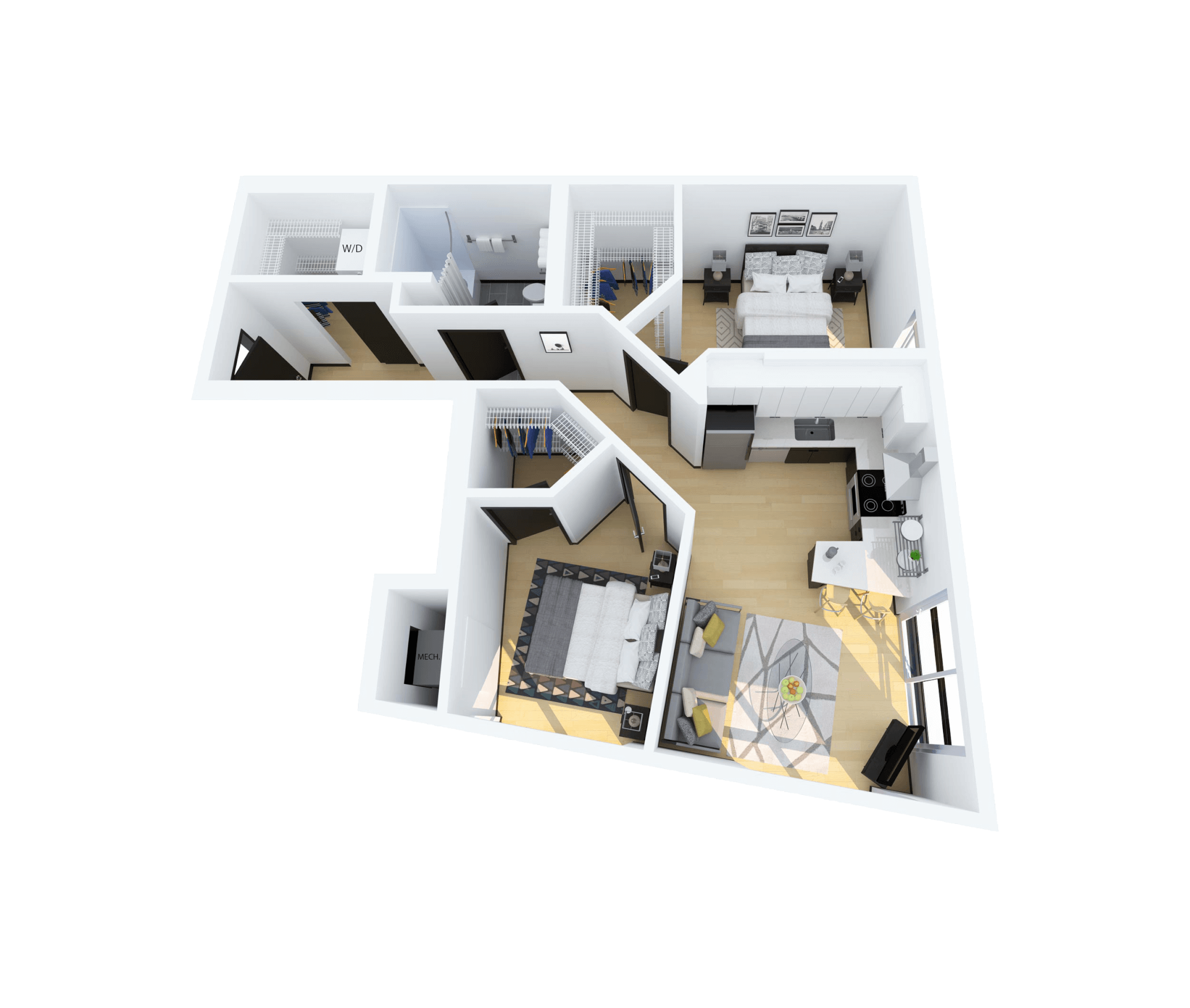 Floor Plan D – 2 Bedroom with Juliet Balcony
