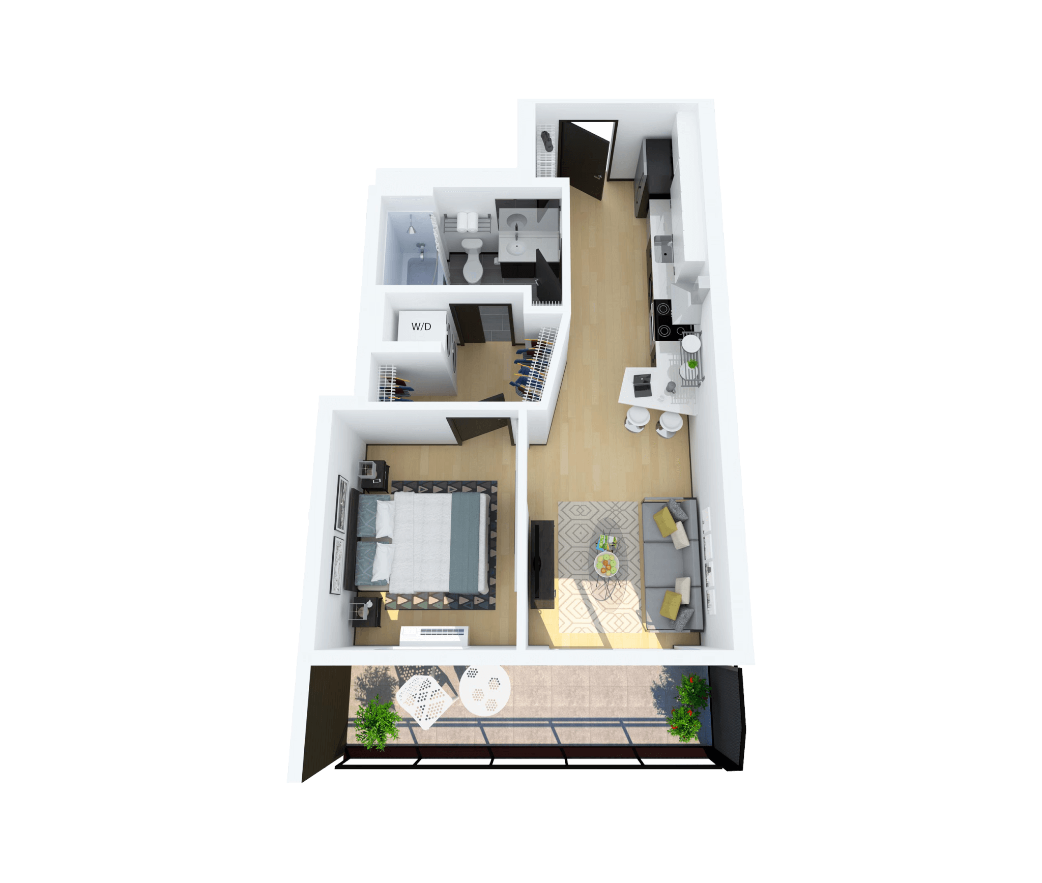 Floor Plan H – 1 Bedroom, South Facing Apartment