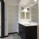 View of bathroom and large linen closet